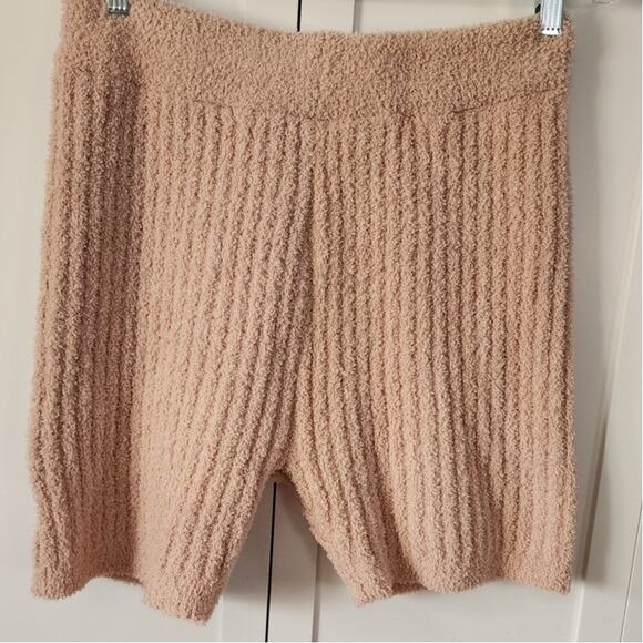 Say What Pants - Say What Tan Fuzzy Fleece Lounge Biker Length High Rise Shorts Size Large